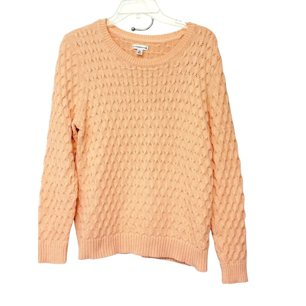 Croft & Barrow Sweater Womens XL Cable Knit Peach Long Sleeve Cottagecore Beachy